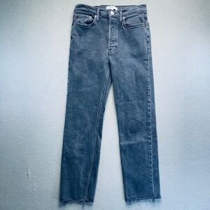 RE/DONE Originals Stove Pipe Jeans Women 27 High Rise Raw Hem Faded Black